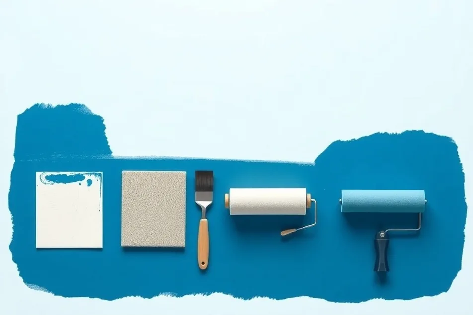 Outils de peinture disposés dans l'ordre des étapes du chantier