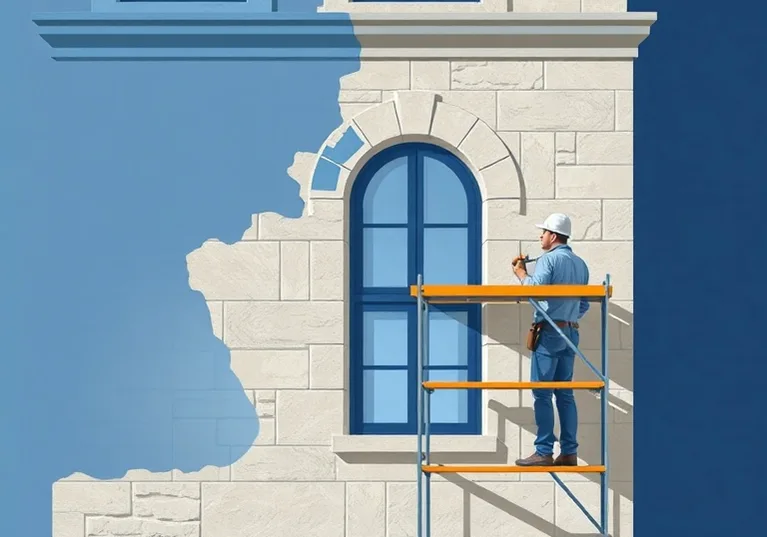 Ravalement de façade en pierre, nettoyage et application d'enduit